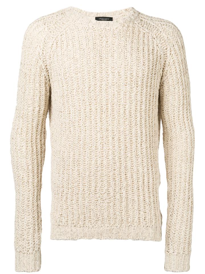 Roberto Collina Ribbed Trim Jumper, Men's, Size: 50, Nude/neutrals, Cotton/linen/flax/polyester