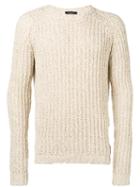 Roberto Collina Ribbed Trim Jumper, Men's, Size: 50, Nude/neutrals, Cotton/linen/flax/polyester