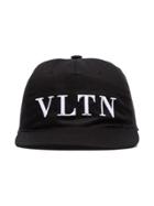 Valentino Black And White Vltn Logo Embroidered Cotton Cap