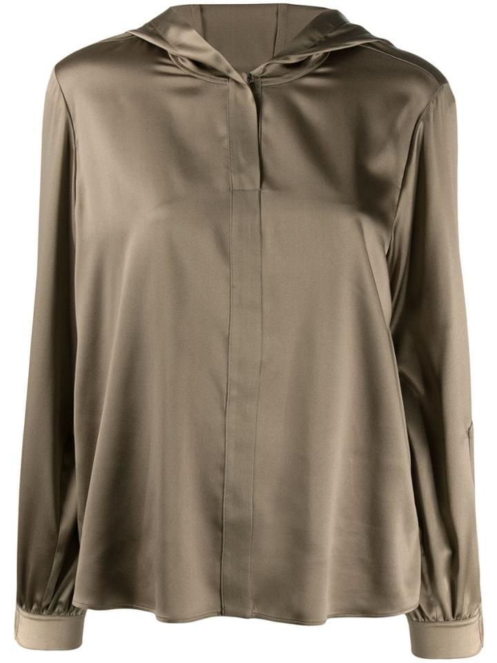 Luisa Cerano Hooded Button Front Blouse - Green