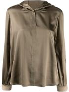 Luisa Cerano Hooded Button Front Blouse - Green