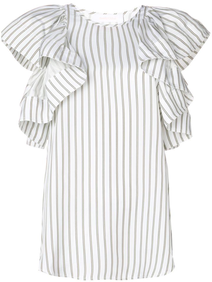 See By Chloé Ruffle-sleeve Stripe Blouse - White