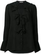 Alexander Mcqueen Ruffled V-neck Shirt - Black
