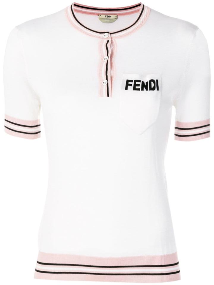 Fendi Logo Short-sleeve Sweater - White