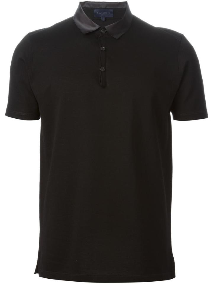 Lanvin Satin Collar Polo Shirt, Men's, Size: Small, Black, Cotton