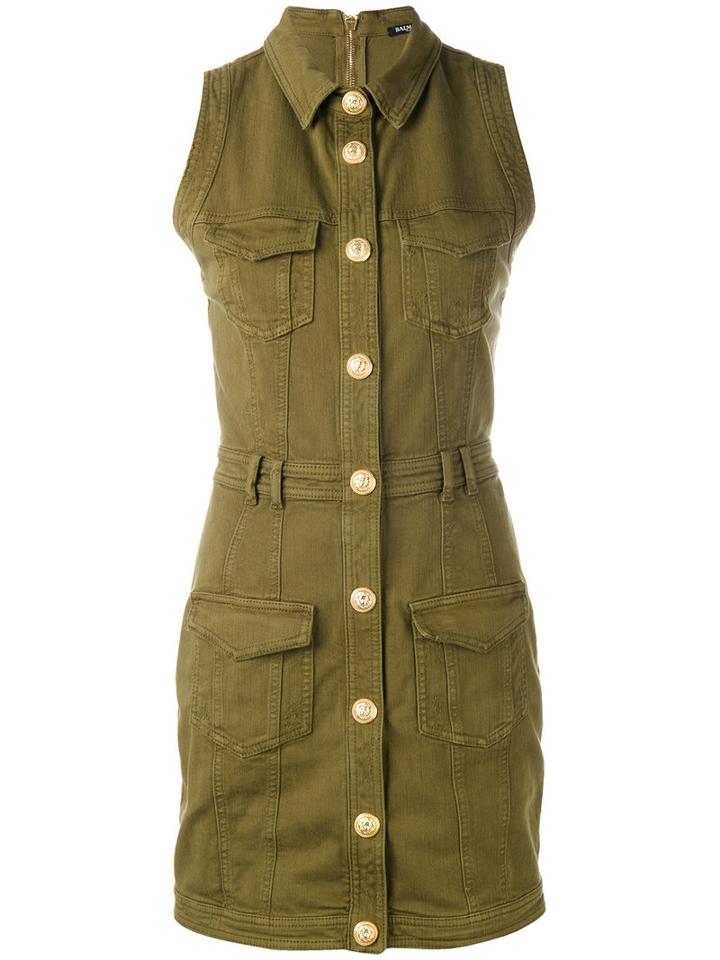 Balmain - Utility Mini Dress - Women - Cotton/spandex/elastane - 40, Green, Cotton/spandex/elastane