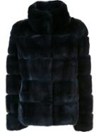 Yves Salomon 'rex' Coat, Women's, Size: 40, Blue, Silk/goat Skin/rabbit Fur/polyester