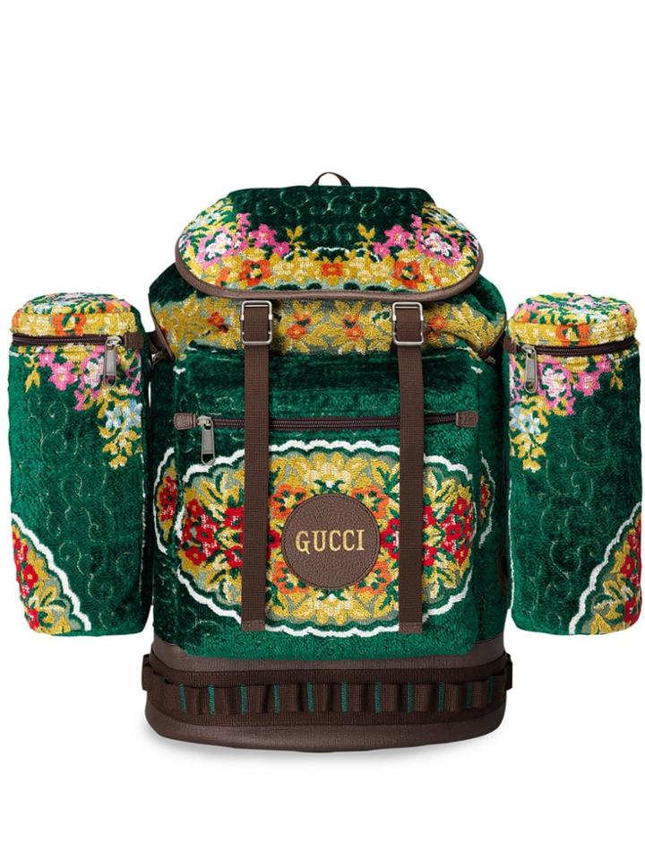 Gucci Large Floral Velvet Jacquard Backpack - Green