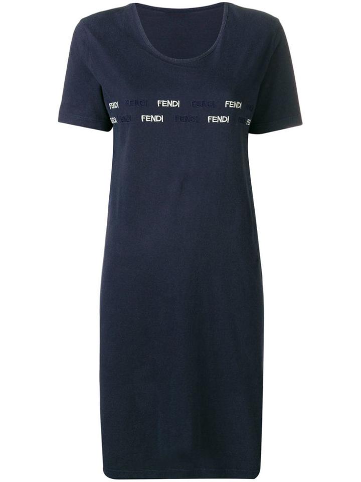 Fendi Vintage 1990's Logo Embroidered T-shirt Dress - Blue