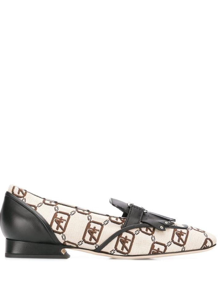 Alberta Ferretti Logo Print Loafers - Neutrals