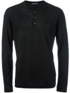 Dolce & Gabbana Embroidered Henley T-shirt, Men's, Size: 52, Black, Cotton/silk