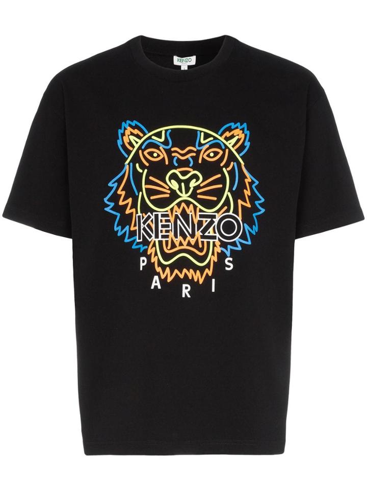Kenzo Neon Tiger Print Cotton T-shirt - Black