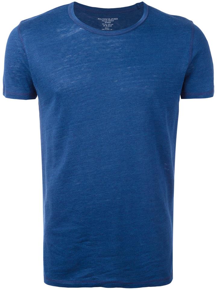 Majestic Filatures Round Neck T-shirt, Men's, Size: Small, Blue, Linen/flax/silk