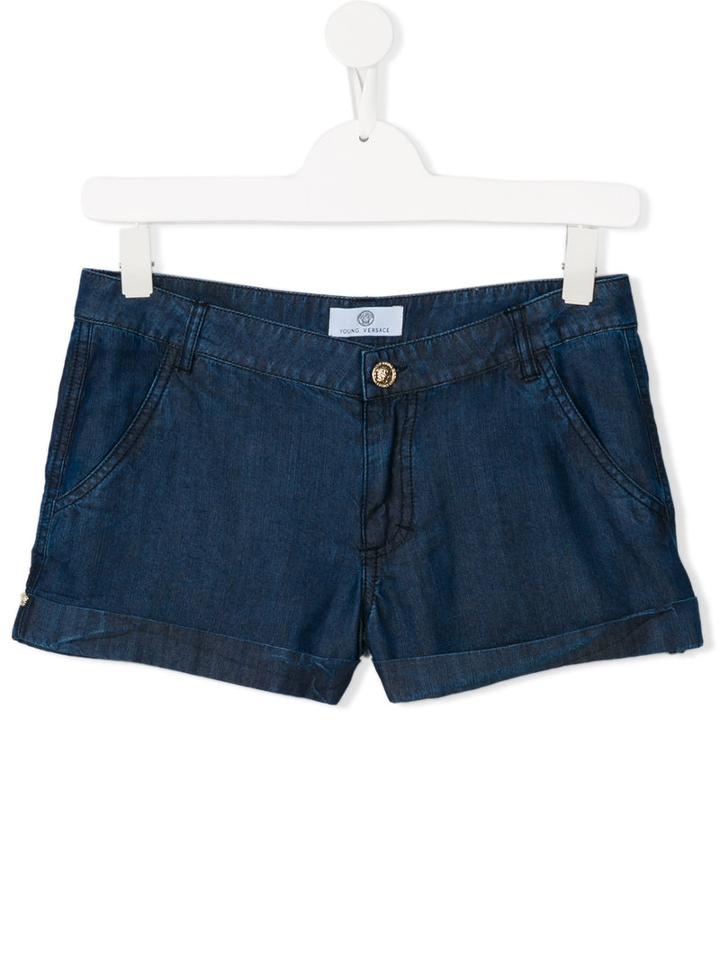 Young Versace Floral Print Pocket Denim Shorts, Girl's, Size: 14 Yrs, Blue