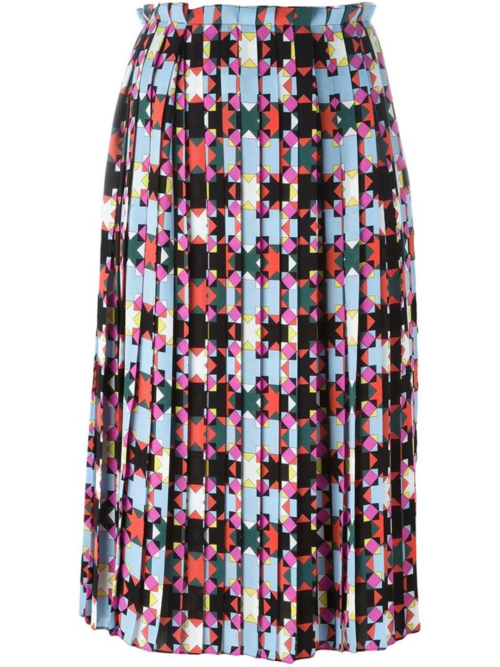 Emilio Pucci Geometric Print Pleated Skirt, Women's, Size: 38, Silk