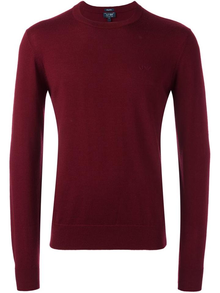Armani Jeans Crew Neck Pullover, Men's, Size: Large, Red, Wool