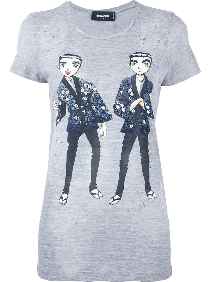 Dsquared2 Manga Print Destroyed T-shirt, Women's, Size: Small, Grey, Cotton/viscose