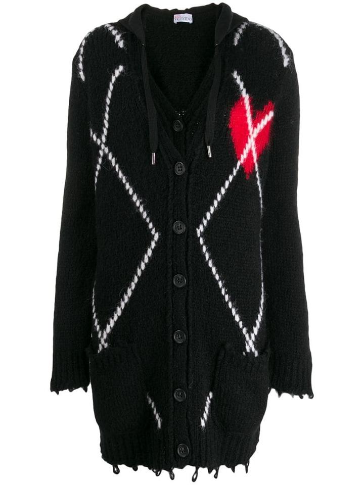 Red Valentino Heart Jacquard Maxi Cardigan - Black