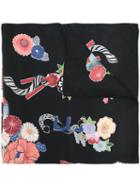 Saint Laurent - Floral Love' Print Scarf - Women - Silk - One Size, Women's, Black, Silk