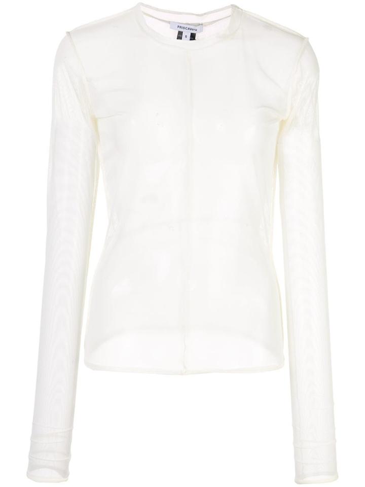 Priscavera Long Sleeved Sheer Top - White