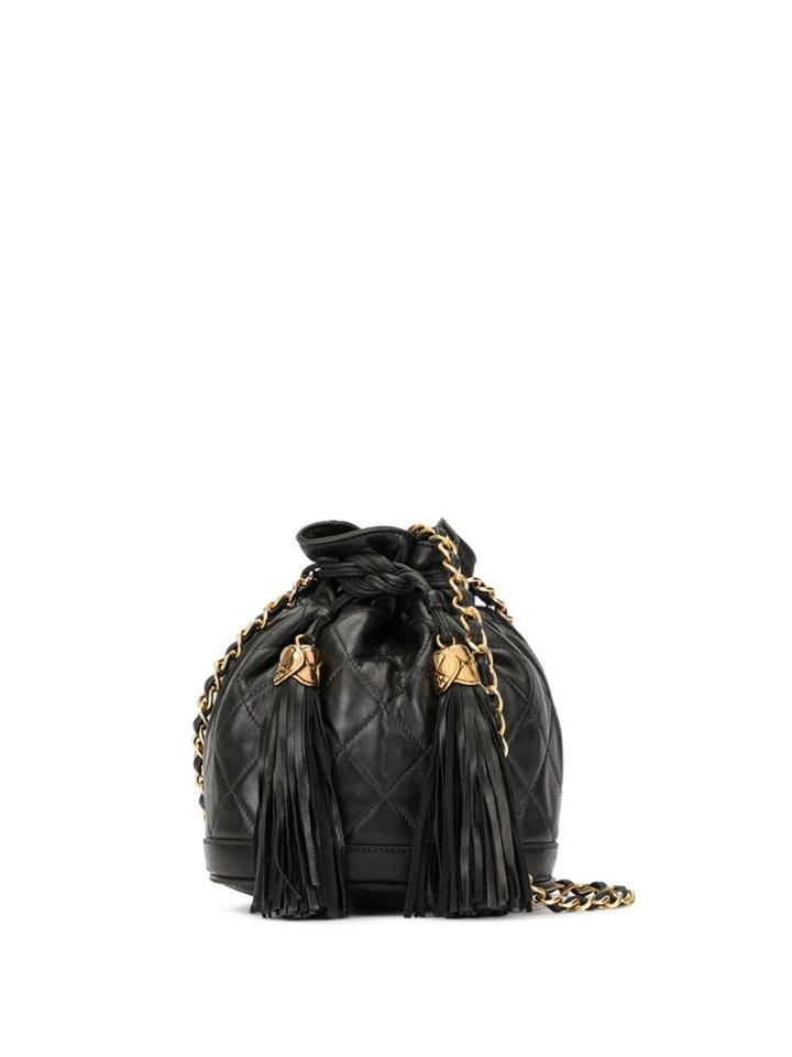 Chanel Vintage Fringe Drawstring Chain Shoulder Bag - Black