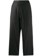 R13 Cropped Pinstripe Trousers - Black