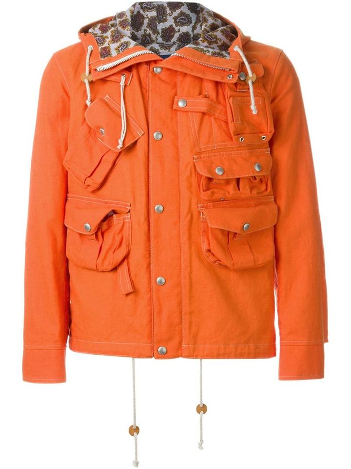Junya Watanabe Comme Des Garçons Man Multi Pocket Hooded Jacket, Men's, Size: Xs, Yellow/orange, Cotton/linen/flax/cupro