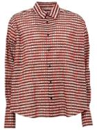 Aganovich Pleat Print Shirt, Men's, Size: 50, Red, Cotton/polyamide/polyester