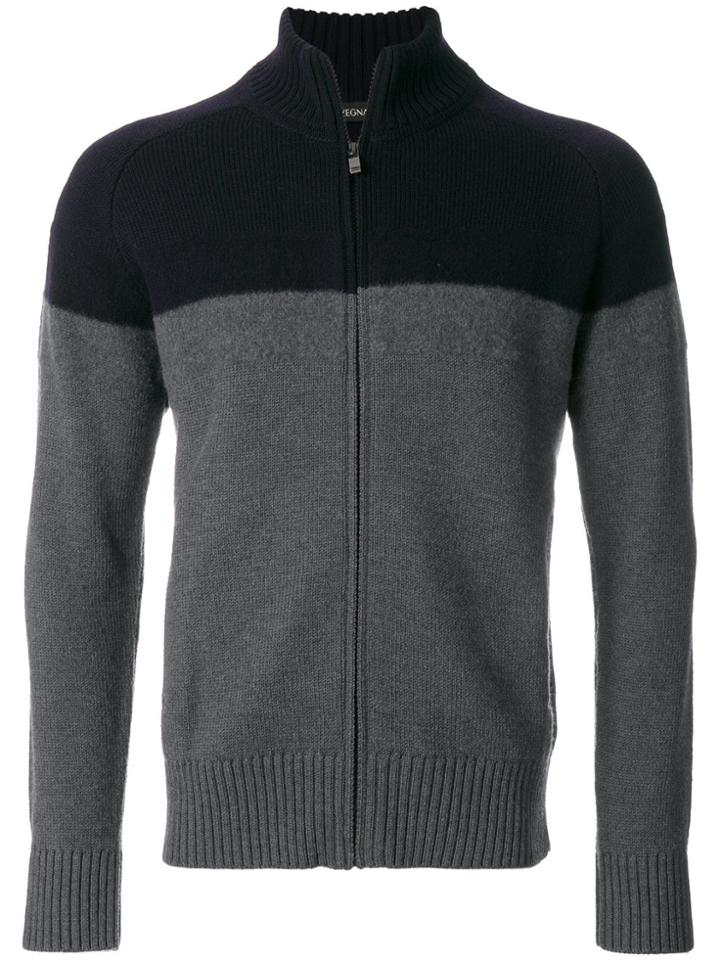 Z Zegna Colour Block Zipped Cardigan - Grey