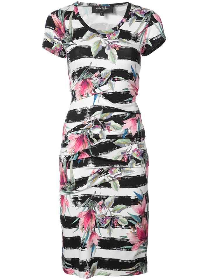 Nicole Miller Striped Floral Printed Dress - Black