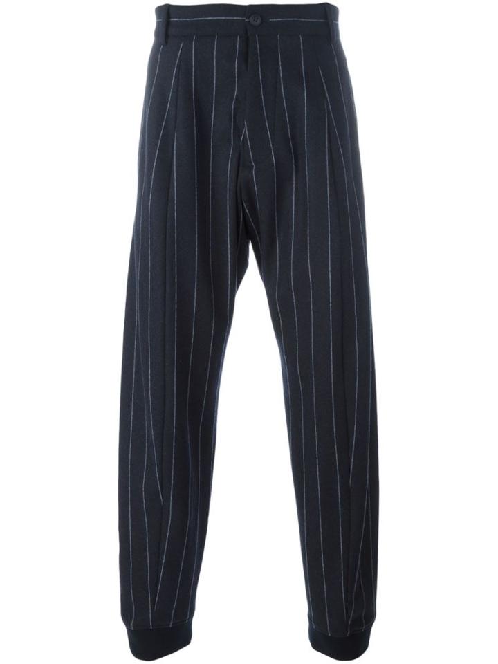 Giorgio Armani Pinstripe Smart Track Pants, Men's, Size: 48, Blue, Polyamide/polyester/spandex/elastane/virgin Wool