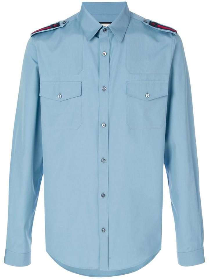 Gucci - Duke Shirt With Bee Web - Men - Cotton - 40, Blue, Cotton