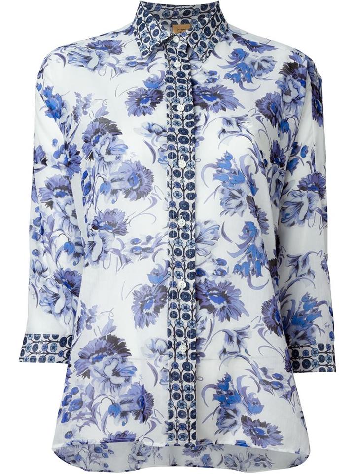 Fay Floral Print Shirt, Women's, Size: Xl, White, Cotton