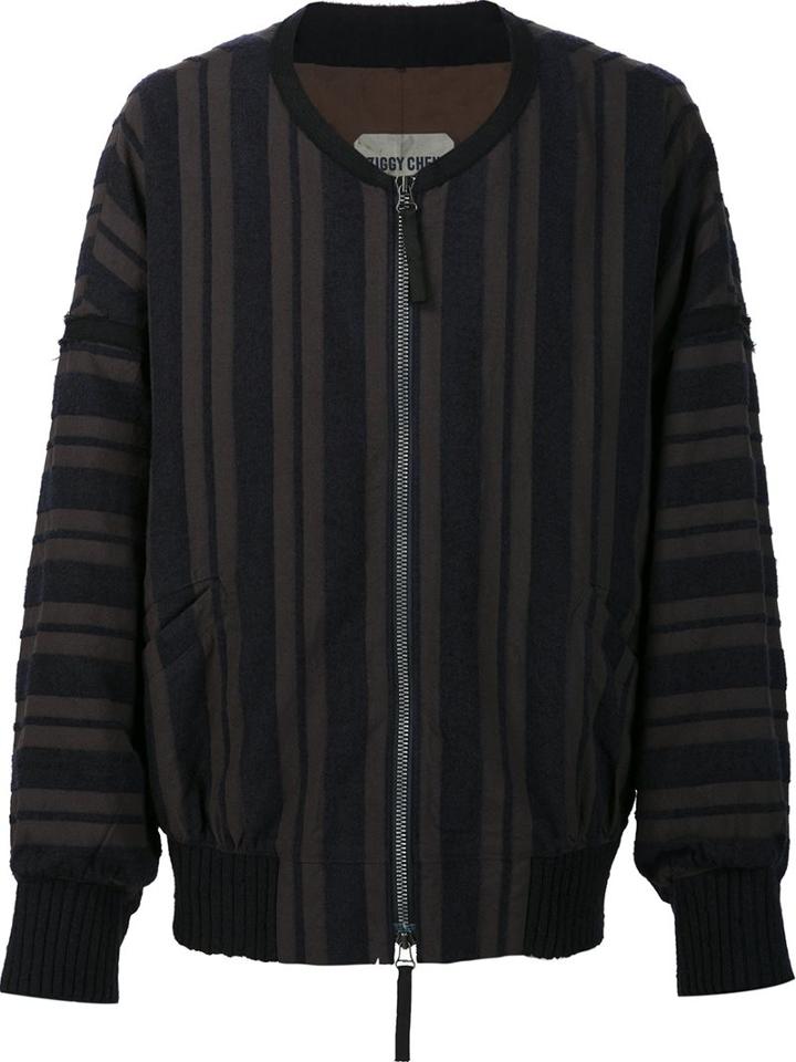Ziggy Chen Stripped Bomber Jacket, Men's, Size: 44, Blue, Wool/cotton/nylon