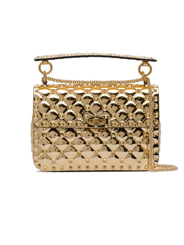 Valentino Metallic Gold Rockstud Spike Leather Crossbody Bag