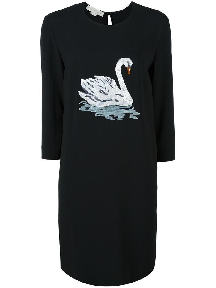Stella Mccartney Swan Print Dress, Women's, Size: 42, Black, Viscose/acetate/spandex/elastane
