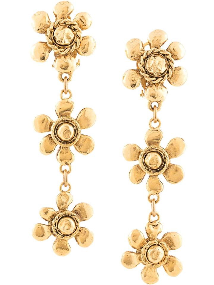 Chanel Vintage Triple Flower Earrings - Gold