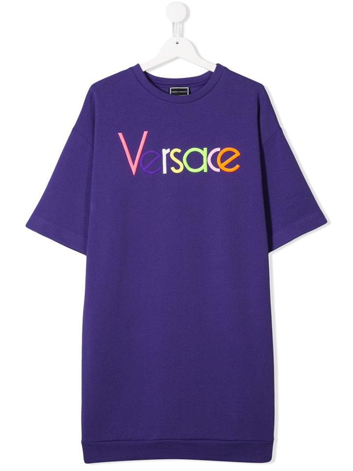 Young Versace Embroidered Logo T-shirt - Purple