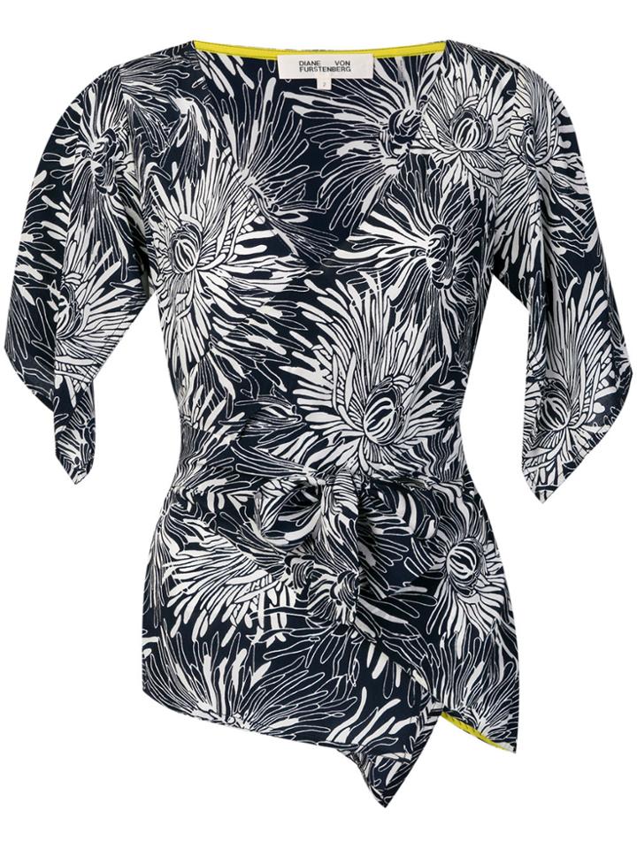 Diane Von Furstenberg Floral Wrap Top - Blue
