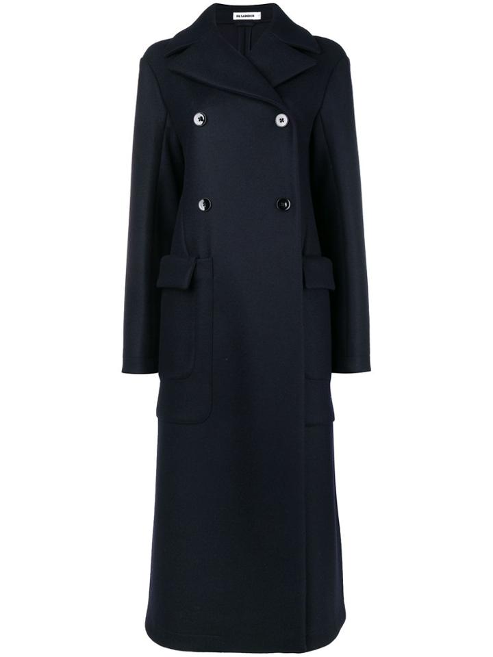 Jil Sander Long Double Breasted Coat - Blue