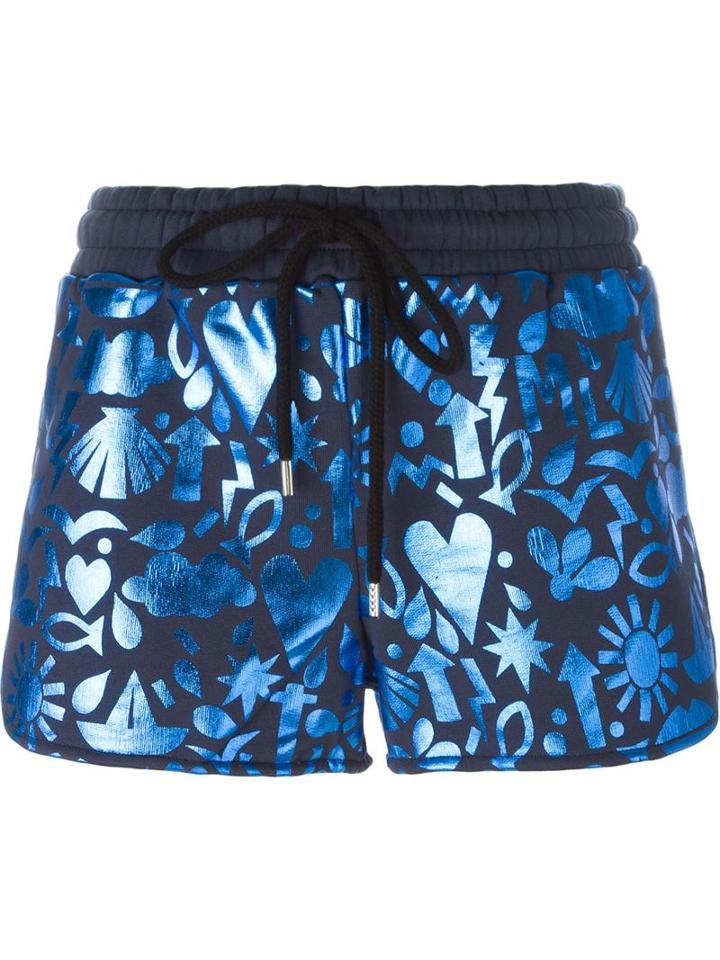 Markus Lupfer Metallic Print Track Shorts, Women's, Size: S, Blue, Cotton