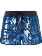 Markus Lupfer Metallic Print Track Shorts, Women's, Size: S, Blue, Cotton