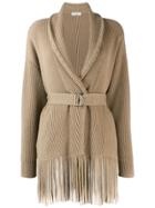 Brunello Cucinelli Belted Fringed Cardigan - Neutrals