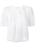 Dondup Pleated Shortsleeved Blouse, Women's, Size: 40, White, Ramie