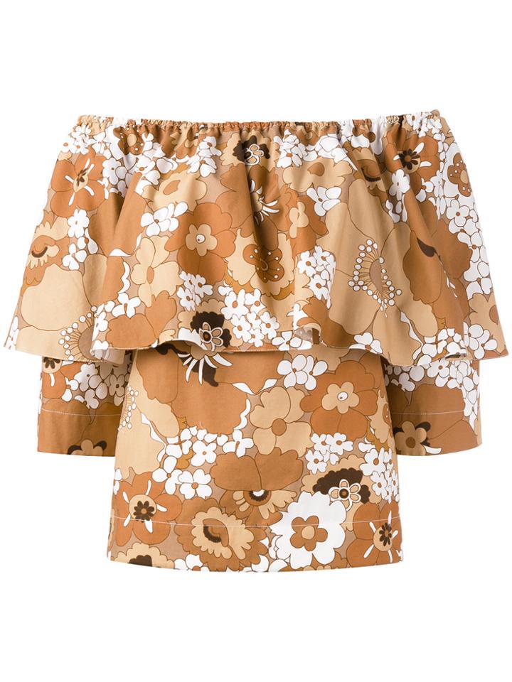 Chloé Floral Bardot Top - Brown