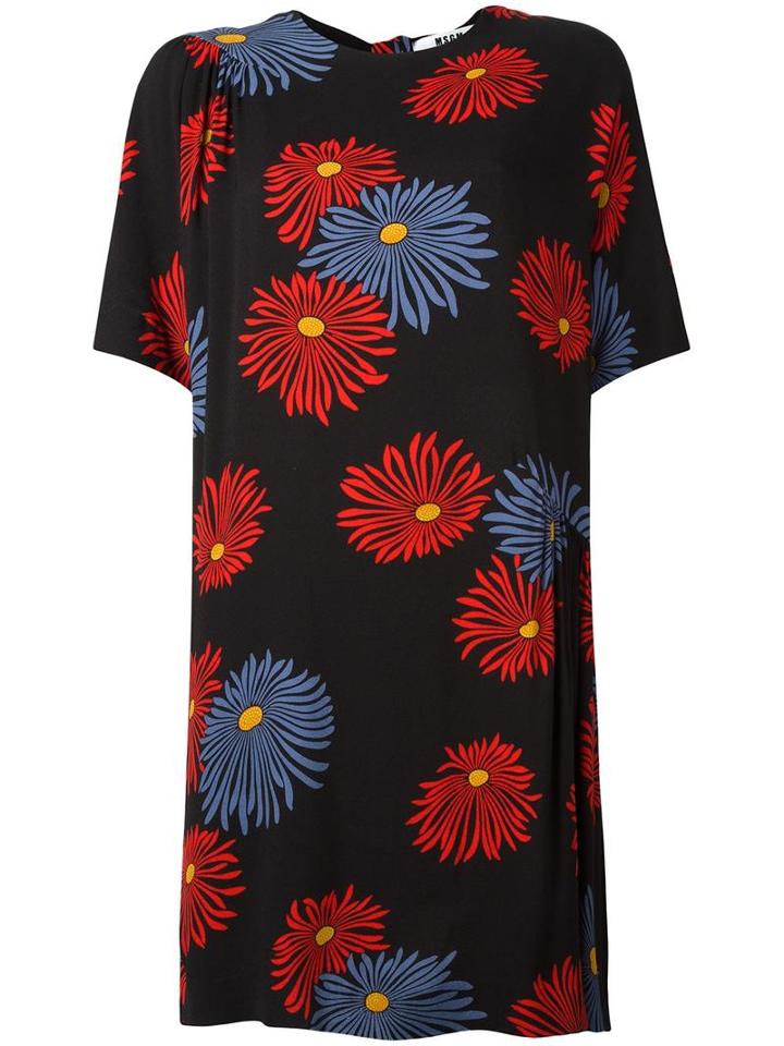 Msgm Floral Print T-shirt Dress, Women's, Size: 42, Black, Polyester/viscose