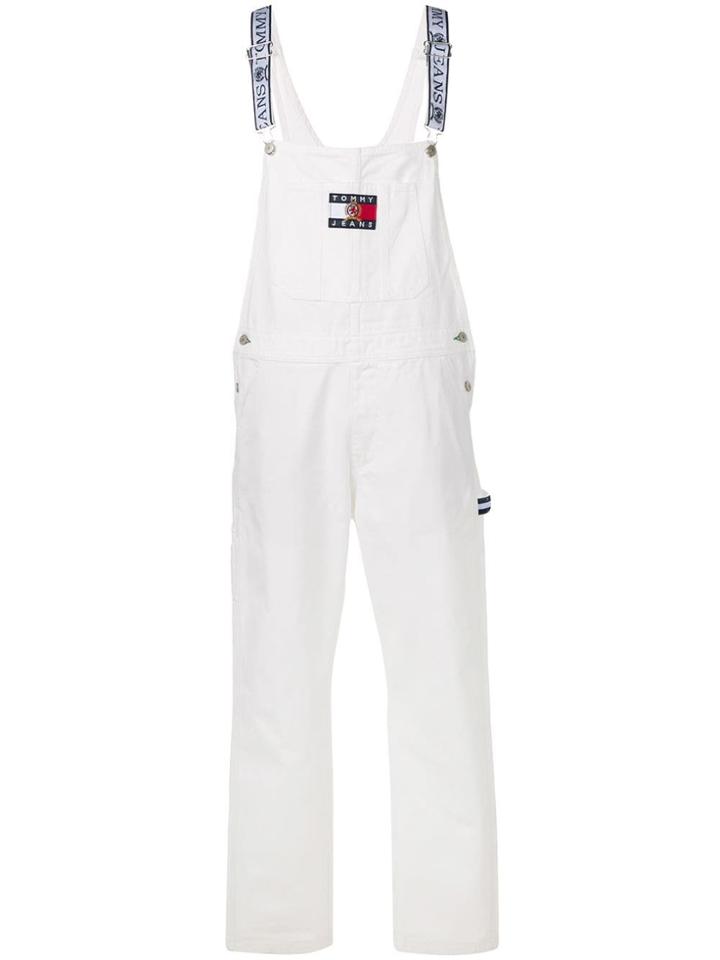 Tommy Jeans Crest Flag Denim Dungarees - White