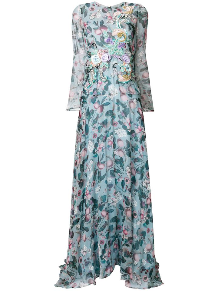Antonio Marras Embroidered Floral Maxi Dress - Blue