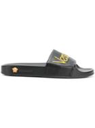Versace Logo Slider Sandals - Black