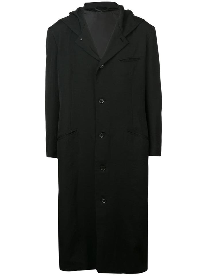 Yohji Yamamoto Boxy Hooded Coat - Black